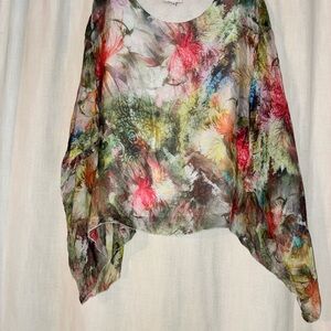 Belle France Dreamy Fairy Silk Tunic Top~Lined~Italy~Floral Paisley Sheer Boho L